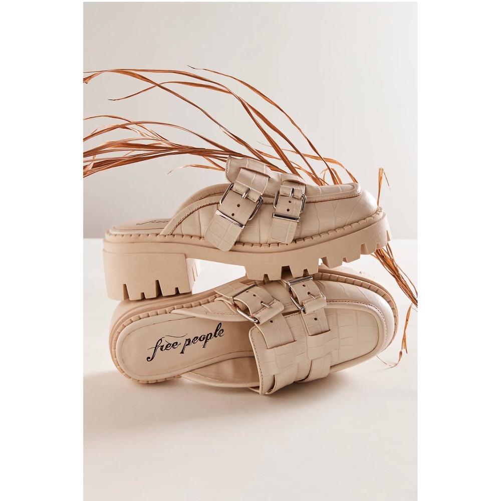Free People Cream Buckle Flats
